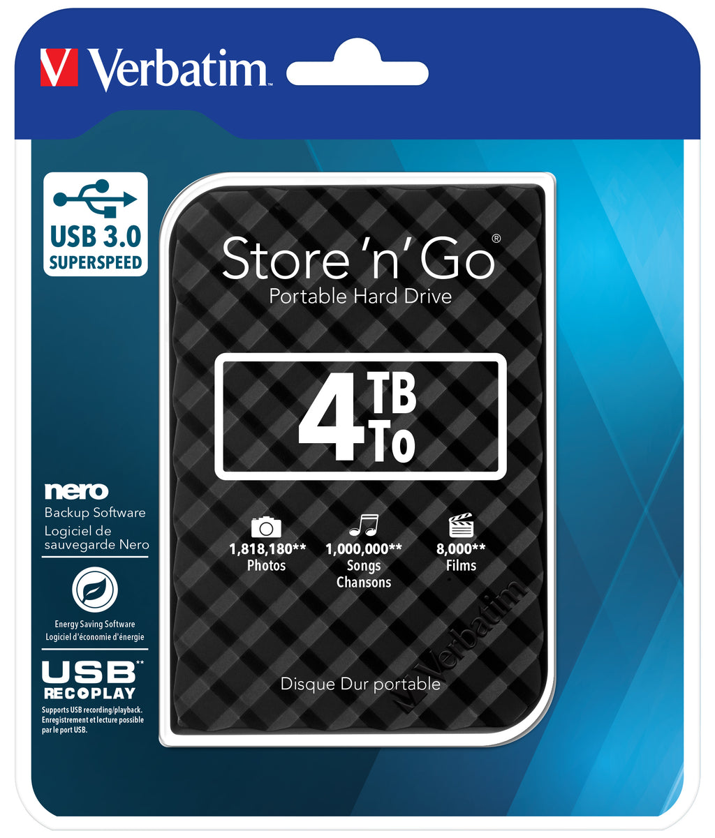 Verbatim Portables Festplattenlaufwerk Store 'n' Go USB 3.0, 4 TB, Schwarz – Bild 4