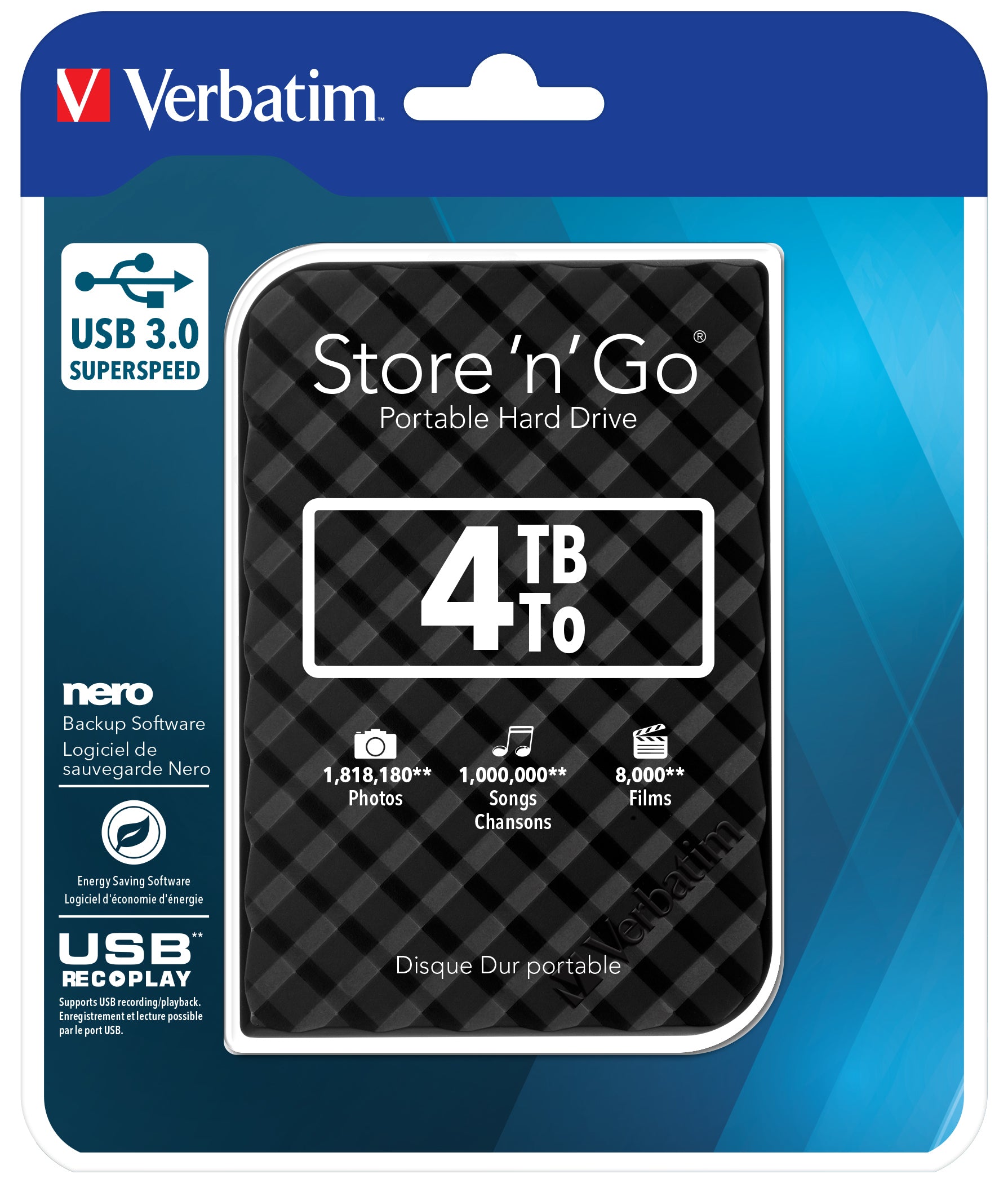 Verbatim Portables Festplattenlaufwerk Store 'n' Go USB 3.0, 4 TB, Schwarz – Bild 4
