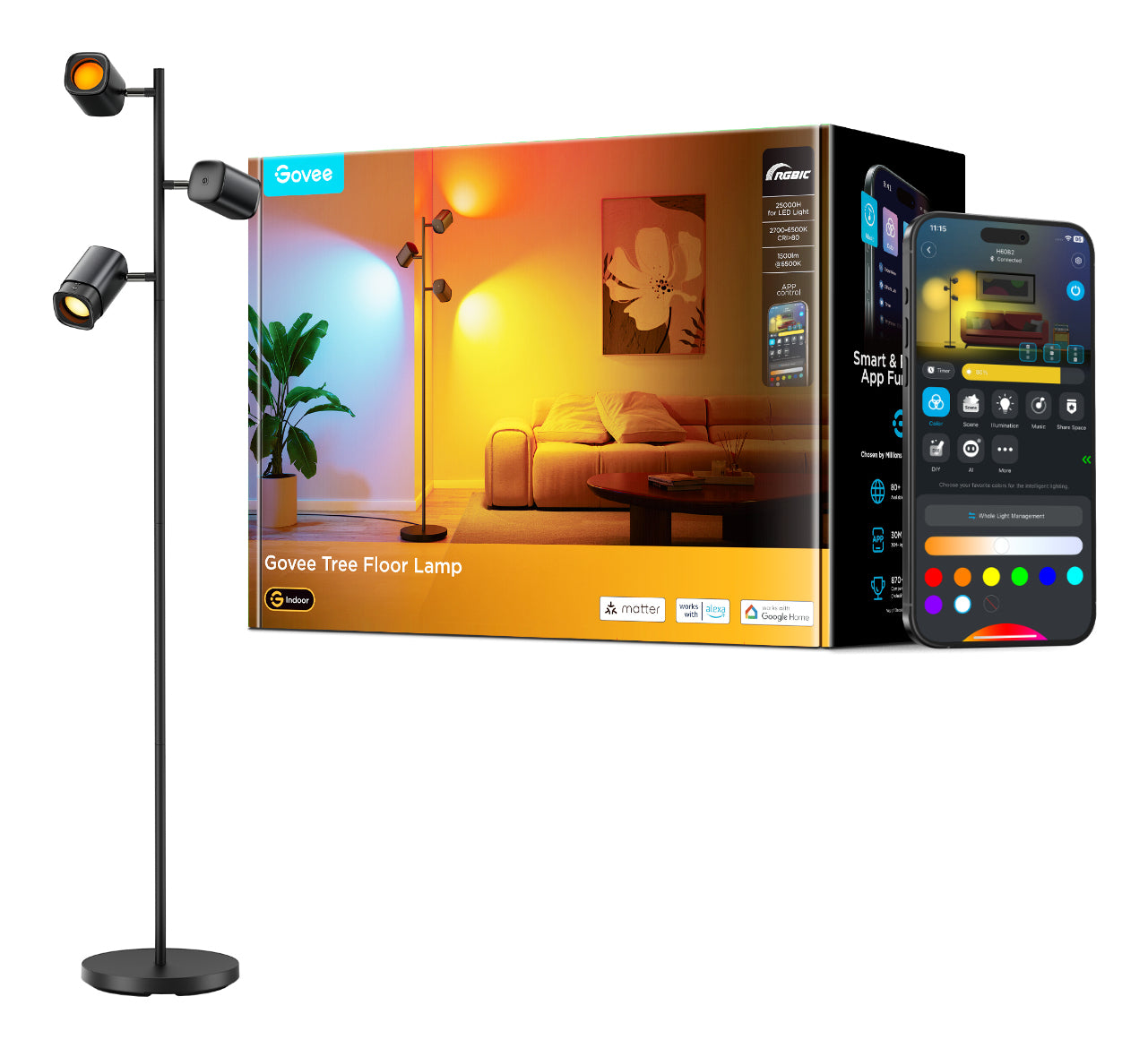 Govee Tree Floor Lamp Intelligente Bodenbeleuchtung Wi-Fi/Bluetooth 72 W