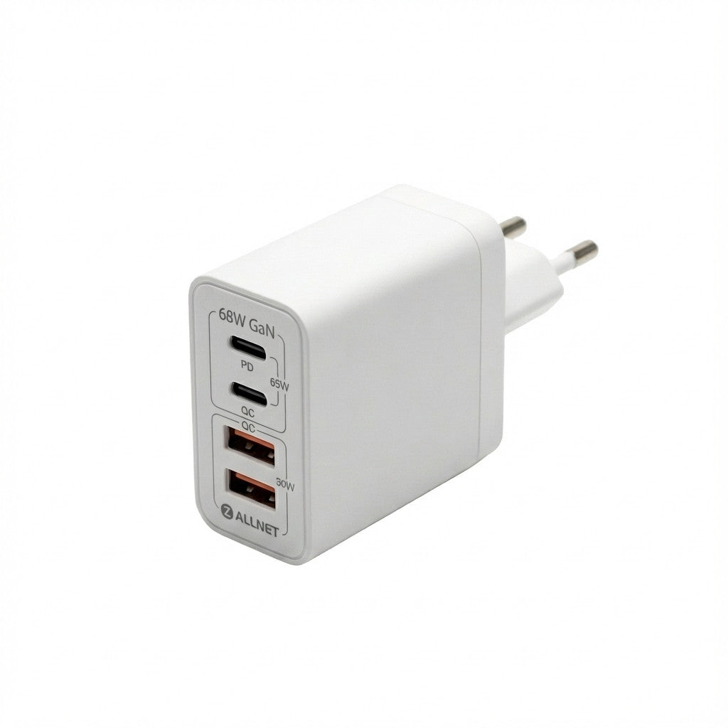 ALLNET GaN-Netzteil 68W (USB-C PD/QC, 2x USB-A + 2x USB-C)