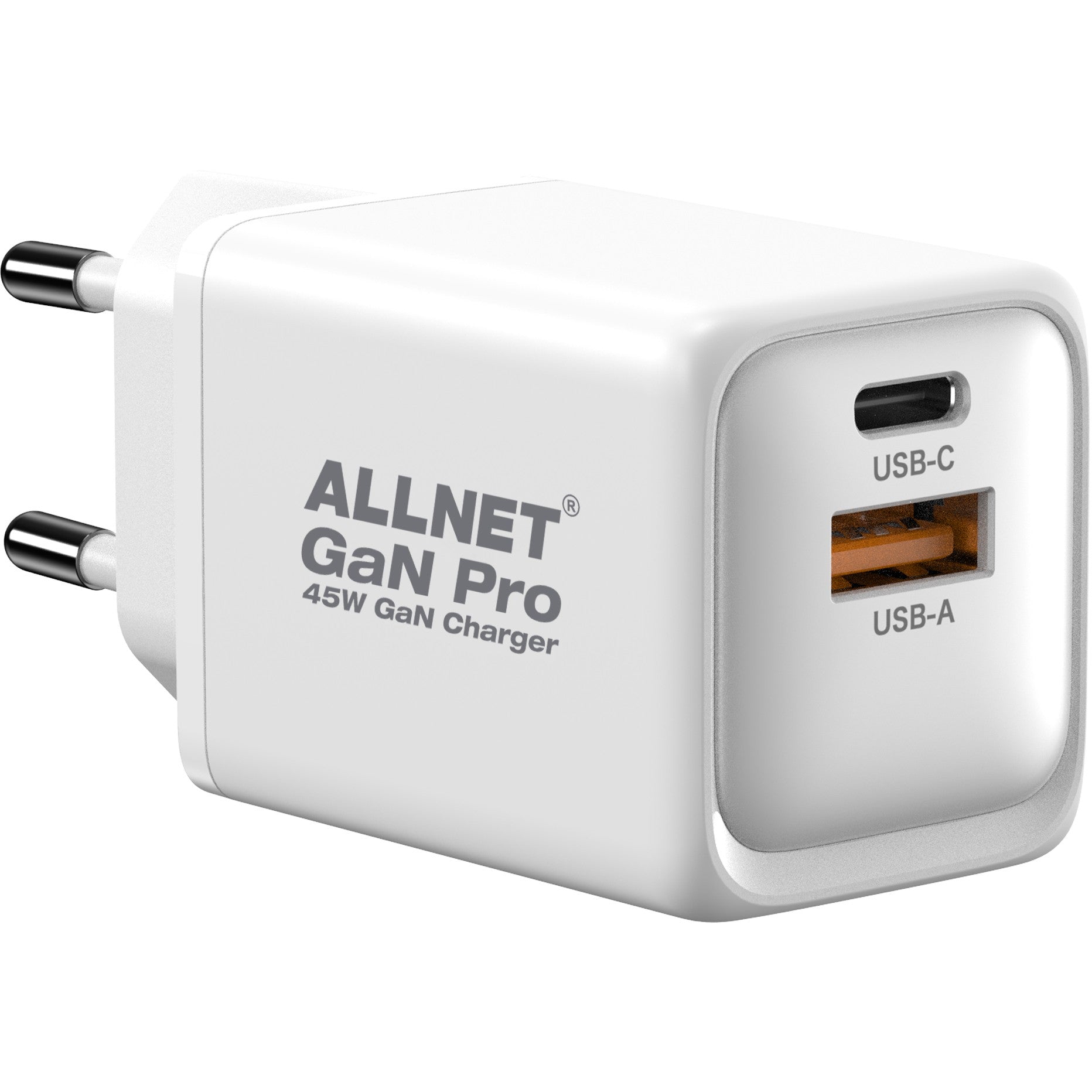 ALLNET GaN-Netzteil 45W (USB-C PD/QC, 1x USB-A + 1x USB-C)