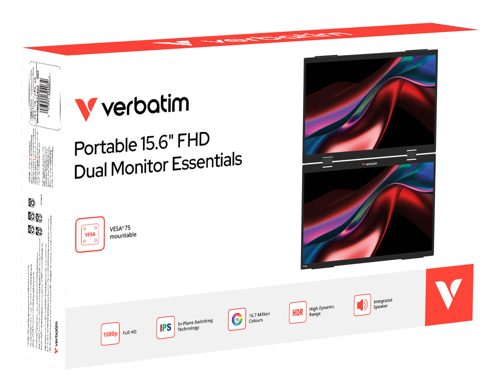 Verbatim Portable 15.6" FHD Dual Monitor Essentials Tragbarer Monitor Schwarz 39,6 cm (15.6") LCD 1920 x 1080 Pixel – Bild 3
